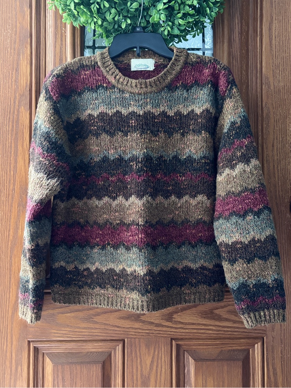 Vintage Knit Crewneck Sweater Earth Tone Striped Grandpacore 90s Women’s Small